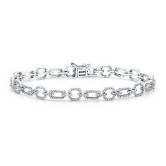 This lovely chain link bracelet showcases 485 small round cut diamonds in pave settings. Crafted of highly polished 10-karat white gold and secures with a box clasp. Jewelry Type: Fine Gold Karat: 10k Total Diamond Weight: 1 to 1.5 Carats Diamond Properties: Natural Diamond Jewelry Setting: Pave Diamond Cut: Round Ston Jewelry Bracelets Gold, Women's Jewelry Sets, Box Clasp, Round Cut Diamond, Diamond Cut, Chain Link Bracelet, Chains Jewelry, Bracelet Designs, Pave Diamonds