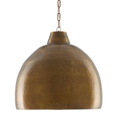 an antique brass finish pendant light with chain hanging from the bottom, on a white background