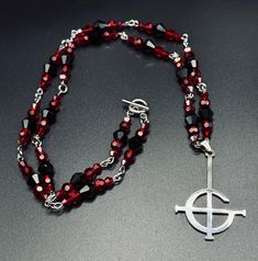 Ghost Grucifix necklace, stainless steel, 25 inches long. Made by me 🖤 Ghost Necklace, Red Ghost, Rosary, Made By Me, Bead Charms, Black Red, Necklace Etsy, United Kingdom, Ghost