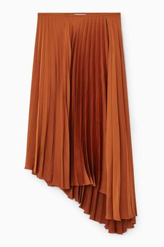 ASYMMETRIC PLEATED MIDI SKIRT - ORANGE - COS Modern Midi Skirt, Chic Asymmetrical Pleated Maxi Skirt, Evening Pleated Asymmetrical Skirt, Evening Asymmetrical Pleated Skirt, Asymmetrical Pleated Maxi Skirt For Evening, Elegant Pleated Asymmetrical Bottoms, Elegant Asymmetrical Pleated Bottoms, Pleated Flowy Skirt With Asymmetrical Hem, Chic Pleated Asymmetrical Draped Skirt