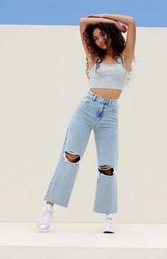 The Light Indigo Ripped Cropped Wide Leg Jeans from PacSun bring a rebellious update to your denim collection. These high-waisted jeans feature a trendy cropped wide-leg silhouette, ripped knee details, and a raw-cut hem.

Learn more about PacSun eco items Cheap Forever 21 Cotton Jeans, Trendy High Rise Medium Wash Cropped Jeans, High Rise Flare Jeans For Spring Streetwear, Spring High-rise Flare Jeans Streetwear, Ripped High Waist Cropped Jeans In Medium Wash, High Waist Ripped Cropped Jeans In Medium Wash, Trendy Cutoff Cropped Jeans In Medium Wash, Trendy High Rise Light Wash Cropped Jeans, Trendy Medium Wash Cutoff Cropped Jeans