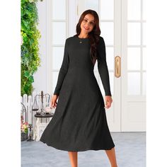 Seta T Women's Spring Fall Long Sleeve Round Neck Slim Knit A-Line Midi Dress. Fashion Style: Round Neck, Long Sleeve, Mid Length, Solid Color, Knit A-Line Dress. Seta T Women's Long Sleeve Round Neck Knit A-Line Dress. This a-line elegant dress combined with a variety of color options, a must-have in any woman's wardrobe. Casual knit dress makes you look more attractive in the crowd. The dress is designed to provide a comfortable and stylish option for various occasions, from casual outings to Ruffled Sleeve Dress, Casual Knit Dress, Sundress Summer, Midi Dress Black, Short Sleeve Maxi Dresses, Versatile Dresses, Women's Wardrobe, Maxi Dress With Sleeves, Women Lace