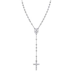 925 Italian Sterling Silver Diamond Cut Rosary Necklace 25" - Sam's Club Elegant Silver Crucifix Necklace, Luxury Silver Jewelry With Si Clarity, Formal Spiritual Crucifix Jewelry, White Gold Crucifix Necklace With Silver Chain, Luxury Cross Jewelry With Adjustable Chain, Elegant Sterling Silver Crucifix Jewelry, Elegant Sterling Silver Crucifix Jewelry And Charms, Elegant Sterling Silver Crucifix Charms, Sterling Silver Crucifix Jewelry In Diamond White