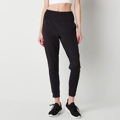 Pull on this sleek yet comfy pair of Xersion women's high-rise jogger pants for active days or workouts. Made from a smooth recycled stretchy fabric with quick-dry properties, these pants have an elastic-waist, two pockets, and cuffed legs. Pair it with a tank top or workout tee. Front Style: Flat FrontFeatures: Quick Dry, Stretch FabricClosure Type: Full ElasticFit: Regular FitPockets: 2 Side Slip PocketsRise: High RiseSupport: Light SupportFiber Content: 87% Polyester, 13% SpandexFabric Descri Solid Ankle-length Athleisure Joggers, Athleisure Comfort Stretch Elastane Joggers, Comfort Stretch Athleisure Elastane Joggers, Elastane Athleisure Joggers, Sporty Sweatpants With Comfort Stretch And Elastic Side Panels, Sporty Comfort Stretch Sweatpants With Elastic Side Panels, Sporty Comfort Stretch Sweatpants With Elastic Waistband, Athleisure Joggers With Ribbed Waistband And Stretch, Stretch Joggers With Elastic Side Panels For Loungewear