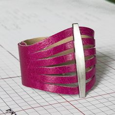 FLARE Cuff – Fuchsia Pink leather. By Rimanchik. Bracelet Valentines, Leather Jewelry Diy, Metal Post, Orange Bracelet, Leather Ideas, Leather Cuff Bracelet, Jewellery Ideas, Leather Cuffs Bracelet, Valentine's Gift