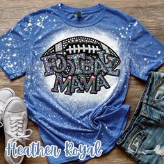 Football Mama Faux Embroidery Unisex Bleached Shirt  Brand: Gildan Softstyle  Color: Heather Royal  Sizes: Small Medium Large XL 2x 3x 4x  Shirts are made via sublimation (ink to shirt) Upon arrival of your item please leave a rating as it helps grow my small business. Thank you! ❤️ShopSouthernBella Blue Embroidered T-shirt For Fall, Football Girlfriend, Faux Embroidery, Bleach Shirt, Football Heart, Bleached Shirt, Touch Down, Shirt Football, Business Thank You