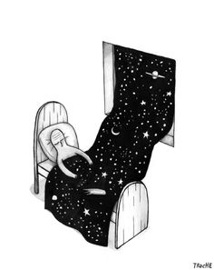 an elephant is sleeping in a bed with stars