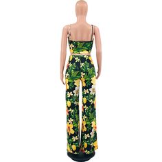 Floral Tie Front Crop Top Wide Leg Pants Beach Outfits Multicolor Pants For Beach Vacation, Multicolor Pants For Vacation And Beach Season, Multicolor Beach Vacation Pants, Summer Wide Leg Jumpsuits And Rompers For Vacation, Summer Wide-leg Jumpsuits And Rompers For Vacation, Summer Wide-leg Jumpsuits For Vacation, Summer Wide Leg Jumpsuits And Rompers For The Beach, Vacation Wide Leg Jumpsuits With Elastic Waistband, Vacation Wide-leg Jumpsuits With Elastic Waistband