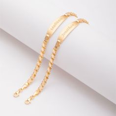 Add a touch of elegance to your everyday look with this Personalized Gold ID Bracelet, produced from 14K gold.  This timeless piece features a sleek, polished nameplate that can be customized with the engraving of your choice, making it a perfect personalized gift for loved ones or a unique accessory for yourself. 📘 D E T A I L S  * Solid Gold (real gold, no gold-filled or no gold plated material) * Karat: 14K (585) * Gold color: Yellow * Chain width: 4.30 mm * Nameplate: 26. 5 mm x 7.30 mm  Measurements may vary slightly due to handwork. 🎁 P A C K A G I N G  * All items are nicely packaged ready to gift in jewelry boxes. * You can add the text that you want to be written on the gift card when you are ordering. ✉️ C U S T O M E R   S E R V I C E  * GoldByHeart comes from trust,happiness Name Plate Bracelet, Medical Bracelet, Gold Armband, Id Bracelets, Bracelet For Men, Accessories Unique, Name Plate, Real Gold, Custom Engraving