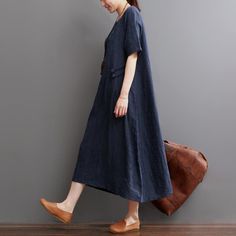 Navy Summer Linen Dress Plus Size Linen Maxi Dresses SundressThis dress is made of cotton linen fabric, soft and breathy, suitable for summer, so loose dresses to make you comfortable all the time.Measurement: Size M length 112cm / 43.68" Bust 104cm / 40.56" Shoulder 38cm / 14.82" Waist 118cm / 46.02" Sleeve Length 27cm / 10.53" Armhole 40cm / 15.6" Size L length 113cm / 44.07" Bust 108cm / 42.12" Shoulder 39cm / 15.21" Waist 122cm / 47.58" Sleeve Length 28cm / 10.92" Armhole 42cm / 16.38" Size Casual Cotton Midi Dress In Solid Color, Casual Cotton Midi Dress Solid Color, Casual Solid Color Cotton Midi Dress, Navy Casual Dress With Pockets, Navy Cotton Midi Dress For Spring, Casual Linen Beach Dress In Solid Color, Casual Solid Color Linen Beach Dress, Casual Solid Color Linen Dress For Vacation, Navy Cotton Midi Dress