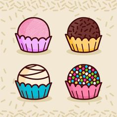 four different types of cupcakes with sprinkles on the top and bottom