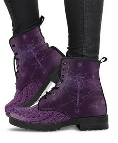 "-Womens Purple Vegan Boots custom gifts Personalized Mother's day Leather Walking Winter Ankle Shoes Laces All of our Women's Leather Boots are custom-made-to-order and handcrafted to the highest quality standards. *Features vegan-friendly leather with a double-sided print and rounded toe construction. *Lace-up closure for a snug fit. *Soft textile lining with sturdy construction for maximum comfort. *High-quality rubber outsole for traction and exceptional durability. Custom Boots - please all Bohemian Boots, Vegan Shoes Women, Shoes Laces, Purple Boots, Vegan Leather Boots, Dr Shoes, Handcrafted Boots, Custom Boots, Vegan Boots