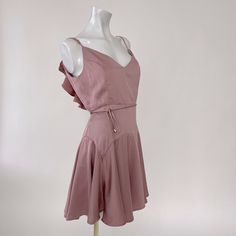 Dusty Rose Frill Satin Dress With Belt - Super Cute And Flirty - New With Tags Chic Rose Sleeveless Mini Dress, Rose Sleeveless Mini Dress For Spring, Rose Sleeveless Mini Dress For Summer, Chic Rose Mini Dress For Summer, Feminine Rose Mini Dress For Summer, Satin Dress With Belt, Ruffle Summer Dress, Black Ruched Dress, Designer Formal Dresses