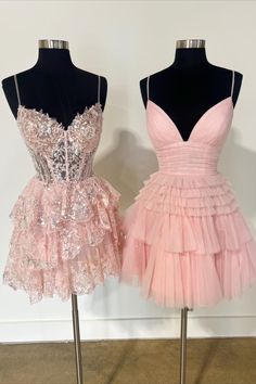 2023 pink straps A-line short ruffles homecoming dress party dress Pink Hoco Dress, Short Princess Dress, Dresses Pageant, Dama Dresses, Short Homecoming Dresses, Cute Homecoming Dresses, Black Homecoming Dress, Tulle Material, Hoco Dress