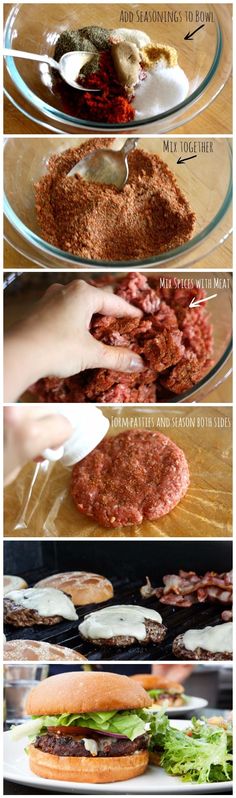 the steps to making burgers are shown here