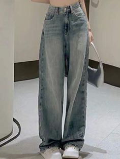 Vintage Faded Wash Straight Leg Boyfriend Jeans Casual Mid-rise Faded Bottoms, Casual Solid Washed Jeans, Casual Faded Bottoms For Fall, Casual Faded Fall Bottoms, Casual Faded Mid-rise Bottoms, Casual Washed Solid Bottoms, Faded Casual Jeans For Spring, Spring Casual Faded Jeans, Jeans Online Store