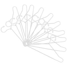 six white paper clips on a white background