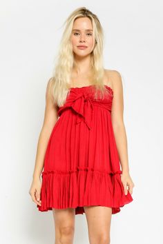 Red Dress - Strapless Dress - Ruffle Dress - Mini Dress | Boho Pink Red Dress Run, Rush Outfits, Strapless Sundress, Red Strapless Dress, Flared Mini Skirt, Rush Dresses, Boho Pink, A Goddess, Ruffle Mini Dress