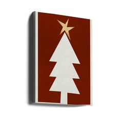 a red and white christmas card with a gold star on it's top that is shaped like a tree