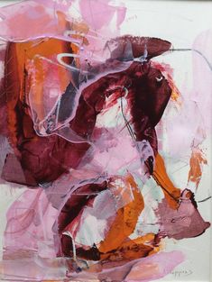 an abstract painting with pink and orange colors