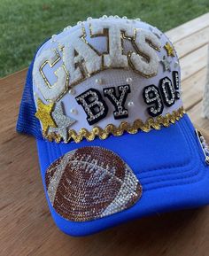 Personalized Trucker Hat with 8-10 patches and 3 accessories! This is a UK one I had made for a friend, hat prices vary based on number of patches and accessories. Baseball Trucker Hat Ideas, Personalized Beanies, Trucker Hats With Patches, Painted Apparel, Hat Party, Purse Scarf, Baseball Trucker Hat, Hat Patches, Hat Embroidery