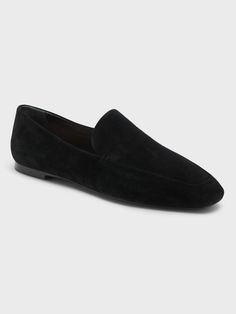 Sleek and soft loafers, designed with an elongated, squared shape known as a "snip toe. " SUEDE: Crafted in luxuriously soft and sturdy suede.  Leather lining.  Exclusive Padding System features memory foam and a cushioned insole designed for all-day comfort.  Flexible skid-resistant outsole with comfort pod at bottom. Classic Suede Flat Slip-ons, Classic Suede Slip-ons With Flat Heel, Suede Pointed Toe Slip-ons For Work, Suede Flat Slip-ons For Business, Business Suede Flat Slip-ons, Medium Width Suede Slip-on Loafers, Suede Loafers With Flat Heel For Business, Business Suede Loafers With Flat Heel, Suede Loafers With Cushioned Footbed For Work