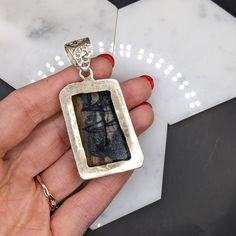 Natural Picasso Marble Pendant in Solid Vermeil | Cabochon Cut | Bezel Setting