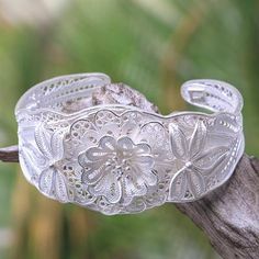 ~ 'God's Garden' Floral Filigree Handcrafted Silver Cuff Bracelet ~ novica.com Sterling Silver Flower Earrings, Floral Filigree, Filigree Bracelet, Cuff Bracelets Handmade, Silver Flower Earrings, Floral Bracelet, Lace Jewelry, Silver Lace, Sterling Silver Filigree