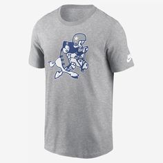 The Dallas Cowboys Rewind Retro Joe Essential T-Shirt features an old-school team design and soft cotton fabric to help get you ready for game day. Nike T-shirt With Team Logo For Football Season, Nike Graphic Print T-shirt For Game Day, Nike T-shirt For Football Season Game Day, Athletic Heather T-shirt For Game Day, Athletic Heather T-shirt With Team Name For Game Day, Game Day T-shirt With Team Name In Athletic Heather, Nike Cotton T-shirt For Baseball Season, Athletic Heather Fan Apparel T-shirt, Athletic Heather Fan Merchandise T-shirt