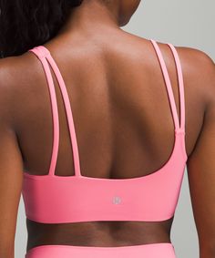 This Yoga Bras Made With Marshmallowy-Soft Foam Cups, Asymmetrical Strap Details, And Smooth Fabric To Keep You Comfortable During Your Practice And Beyond. Designed For Yoga. Intended For Low-Impact Activities. Moulded Foam Cups Are Lightweight And Malleable. | Soft Foam Cup Asymmetrical Bra Light Support, D/Dd Cup Pink Activewear, Dd Cup, Foam Cups, Longline Bra, Lululemon Sports Bra, Pink Sports Bra, Yoga Bra, Social Impact, Cup Final