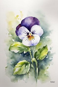 Pansy Watercolor, Pansy Art, Plant Wall Art, Minimalist Watercolor, Flower Painting Canvas, Diy Watercolor Painting, Watercolor Projects