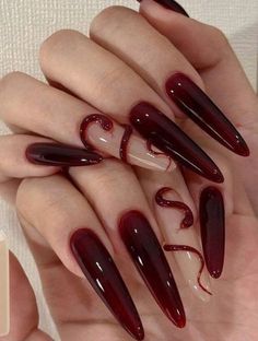 Emo Nails Long, Vampire Nails Aesthetic, Vampire Nails Designs, Fall Nail Art Ideas, Blood Nails, Vampire Nails, Milky Nails, Fall Nail Art Designs