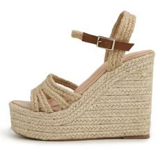 Description:Step right up. These espadrilles are all about the laid-back attitude. Braided jute brings a summery touch to these shoes. which features a substantial platform and a sloping wedge with jute wrapped sole. The open toe style boasts a caged-inspired vamp that's crafted with rows of woven jute and an ankle strap with faux leather detail that's attached to an adjustable clasp for a firm fit. Lifted on a lug outsole with grippy treads. they also include an imitated leather footbed for a lightly padded support. They look great with all of your summer dresses and have the magical power to get you an instant tropical vacation vibe if you make them a part of your sun-chasing uniform.Heel height: 11.5 cm EU US CM 35 4 22.1 36 5 22.8 37 6 23.5 38 7 24.2 39 8 24.8 40 9 25.5 41 10 26.2 42 1 Straw Platform Espadrilles, Summer Straw Platform Espadrilles, Summer Platform Espadrilles With Straw, Summer Platform Espadrilles Made Of Straw, Spring Open Toe Jute Espadrilles, Spring Jute Espadrilles With Open Toe, Casual High Heel Espadrilles For Summer, Casual High Heel Straw Wedge Sandals, Casual High Heel Wedge Sandals In Straw