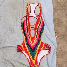 Beautiful Sexy Never Used Medium Colorful One-Piece Swimsuit. Lady In Red, Womens Swim, One Piece Swimsuit, One Piece, Crochet, Red, Women Shopping, Color