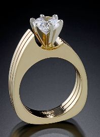 14kt yellow gold design ring with a 7mm Cubic Zirconia.   Style # 281293AA   $1,500 Fancy Rings, Top Drawer, Gold Design, Custom Rings, Unique Rings