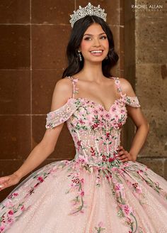 Dance the night away in this floral embroidered long cold shoulder corset dress with A-line skirt by Rachel Allan RQ2185. Let your princess look and feel like royalty for her Quinceanera with this glitter tulle ballgown! Sparkle and shine in this glamorous gown with shimmery applique and beading, and a stylish, strapless neckline that is both flattering and feminine. The perfect way to add a touch of old-fashioned elegance and sophistication to the day, the detachable cape train completes this l Summer Quinceanera Dresses, Embroidered Quinceanera Dress, Floral Quinceanera Dress, Beading Applique, Mexican Quinceanera, Tulle Ballgown, Belle Cosplay, Detachable Cape, Red Quinceanera Dresses