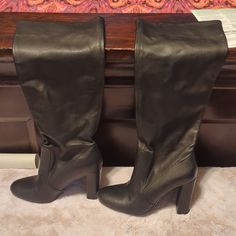 Sexy High Soft Leather Boots. Haven't Worn Them Much. I Wish I Did So Time To Pass On. These Go With Everything. Best Wear With Dresses, Jeans, Skirts. Perfect For Holiday Parties. Fitted Faux Leather Boots With 4-inch Heel, Synthetic Heeled Boots With Padded Heel For Night Out, Faux Leather High Heel Boots For Night Out, Elegant Synthetic Boots With 4-inch Heel, Elegant Synthetic Heeled Boots With Reinforced Heel, Elegant Wide Calf Synthetic Heeled Boots, Elegant Synthetic Boots For Night Out, Elegant Wide Calf Heeled Boots, Elegant High Heel Synthetic Boots