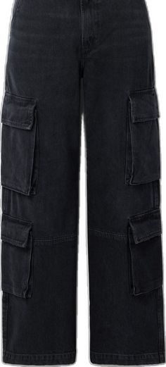 Black High Waist Cargo Jeans With Five Pockets, High Waist Black Cargo Jeans With Five Pockets, Black High Rise Cargo Jeans, Black High Rise Jeans With Cargo Pockets, Black Wide Leg Cargo Jeans With Five Pockets, High Rise Black Cargo Jeans, Black Straight Leg Cargo Jeans With Hip Pockets, Black Straight Leg Cargo Jeans With Five Pockets, Washed Black High Rise Utility Cargo Jeans