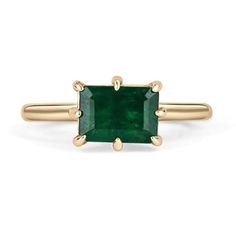 Formal Rectangular Emerald Ring With Prong Setting, Emerald Baguette Cut Ring With Bezel Setting, Bezel Set Baguette Cut Emerald Ring, Baguette Cut Emerald Ring With Bezel Setting, Baguette Cut Bezel Set Emerald Ring, Formal Solitaire Emerald Ring With Princess Cut, Formal Princess Cut Solitaire Emerald Ring, 14k Gold Octagon Emerald Ring, Solitaire Square Cut Emerald Promise Ring