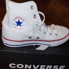 Size 2 Converse Brand New Never Worn. Sporty White Canvas Shoes With Round Toe, White Lace-up Converse Canvas Shoes, White Canvas Shoes With Round Toe For School, White Sporty Canvas Shoes, Casual White Canvas Shoes With White Laces, Casual White Canvas Shoes, White Canvas Shoes With Rubber Sole For School, White School Sneakers With Rubber Sole, White Low-top Canvas Shoes For School