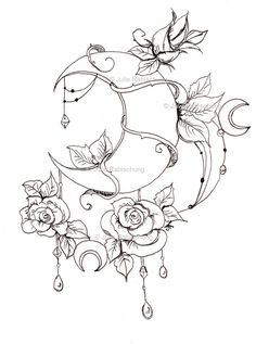 a drawing of a crescent with roses on it