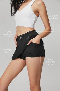 Match Point Tennis Skirt - Black Tennis Mini Skirt With Built-in Shorts, 4-way Stretch Tennis Skirt With Built-in Shorts For Workout, Tennis Skirt With Built-in Shorts For Workout, Athleisure Tennis Skirt With 4-way Stretch And Pockets, Athleisure Tennis Skirt With Pockets And 4-way Stretch, Athleisure Skort With Pockets For Gym, Athleisure Gym Skort With Pockets, Functional Stretch Skort With Pockets, Mini Skirt Activewear With Built-in Shorts For Workout