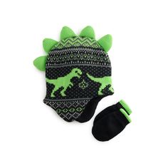 He'll love this adorable Dino themed hat and mitten set from Addie & Tate.He'll love this adorable Dino themed hat and mitten set from Addie & Tate. Click on the BABY PRODUCTS & CLOTHES GUIDE to find everything you need to keep your baby healthy and happy!FEATURES 2-piece set includes: Hat and mittens Funk dinosaur spikes on hat Green stiped detailing on mittensFABRIC & CARE Mittens: Acrylic, polyester, spandex Hat: Acrylic Polyester lining Hand wash ImportedDETAILS Age appropriate: 6 months-2 y Dino Hat, Toddler Themes, Dinosaur Hat, Boys Slippers, Star Wars Kids, Animal Prints Pattern, Cold Weather Fashion, Boys Accessories, Winter Glove