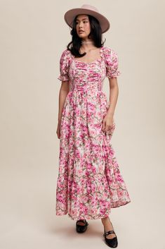 Beautiful floral maxi dress with sweetheart neckline, square back, ruching on the bodice, smocked sides and back, elastic waistband, ruffle elastic sleeves and hidden side pockets. Self 100% cotton, Lining 100% polyester Hand wash in cold. Aprox. measurements in inches: **Bust fits big. Recommend to go down a size.** S:Length-52 |Bust-31 |Waist-28 M:Length-52.5 |Bust-32 |Waist-29 L:Length-53.5 |Bust-34 |Waist-30 modest dresses, modest dress, modest midi, modest maxi, modest fashion, modest trend Romantic Maxi Dress, Nursing Friendly Dress, Modest Maxi Dress, Dress With Sweetheart Neckline, Short Dress White, Modest Maxi, Fashion Modest, Modest Tops, Elastic Sleeves