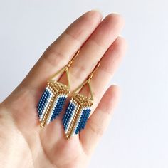 Colorful Beaded Earrings Geometric Earrings - Etsy.de Gray Jewelry, Earrings Geometric, Dark Blue Color, White Jewelry, Seed Bead Earrings, Another Day, Geometric Earrings, Gold Plated Silver, Boho Earrings