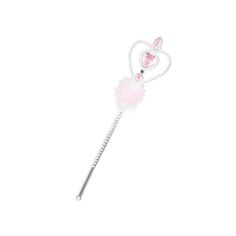 a pink and white heart shaped wand with pearls on it's end, sitting in front of a white background