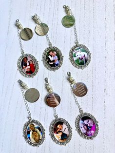 a collection of personalized necklaces on a table