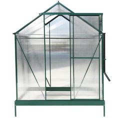 a small green house with glass walls