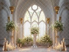 an image of a church with candles and flowers on the altar for a wedding ceremony