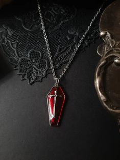 Red Coffin Necklace Vampire, Halloween Jewelry, Gothic Earrings, Pagan Jewelry, Alternative Earrings, Equinoxart - Etsy Necklace Vampire, Red Coffin, Alternative Earrings, Jewelry Alternative, Vampire Earrings, Vampire Necklace, Vampire Jewelry, 90s Choker, Vampire Halloween